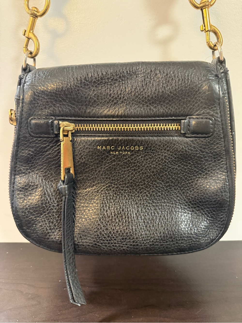Marc Jacobs Black Leather Crossbody with Gold Hardware